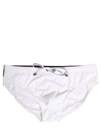 Dolce & Gabbana White Stretch Drawstring Swim Brief Swimwear