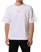 Dolce & Gabbana White Cotton Logo Plaque Crew Neck T-shirt