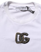 Dolce & Gabbana White DG Logo Cotton Crew Neck Men T-shirt