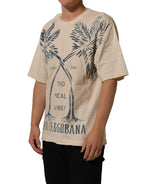 Dolce & Gabbana Beige Cotton Graphic Print Crew Neck  T-shirt