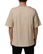 Dolce & Gabbana Beige Cotton Graphic Print Crew Neck T-shirt