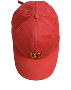 Dolce & Gabbana Men Red Cotton DG Logo Plaque Baseball Cap Hat