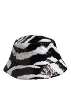Dolce & Gabbana Men Black White Zebra Sequin Bucket Cap Hat