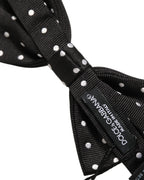 Dolce & Gabbana Black White Polka Dot Adjustable Neck Papillon Bow Tie