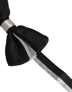 Dolce & Gabbana Black Silver 100% Silk Adjustable Neck Papillon Bow Tie