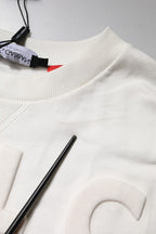 Dolce & Gabbana White Embossed Logo Cotton Crew Neck Sweater