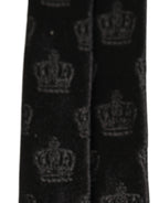 Dolce & Gabbana Men Black Crown Print Silk Adjustable Tied Necktie Tie
