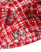Dolce & Gabbana Red White Tweed Textured Baker Boy Capello Hat