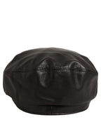 Dolce & Gabbana Black Lambskin Leather Newsboy Capello Hat