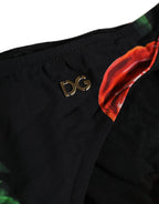 Dolce & Gabbana Black Floral Print Nylon Beachwear Bikini Bottom