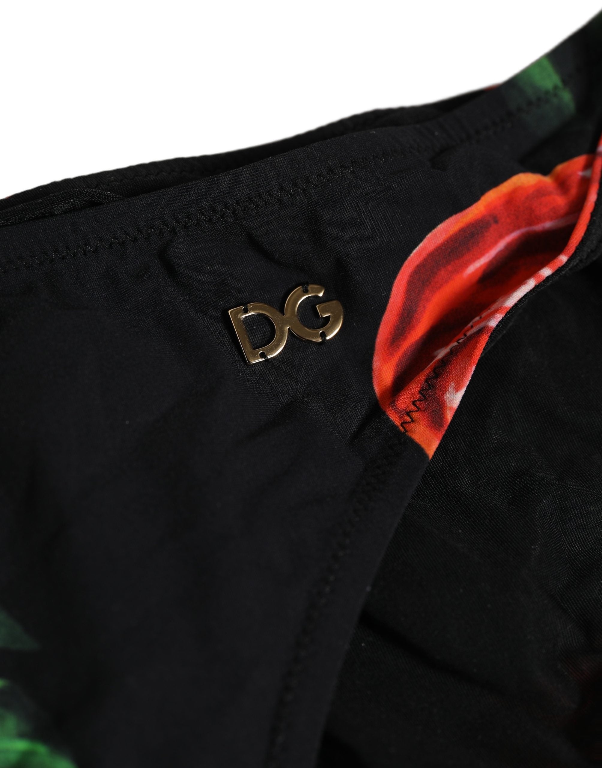Dolce & Gabbana Black Floral Print Nylon Beachwear Bikini Bottom