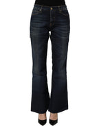Two women in the world Dark Blue Washed Mid-Waisted Flared Denim Casual Jeans