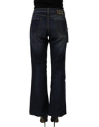 Two women in the world Dark Blue Washed Mid-Waisted Flared Denim Casual Jeans