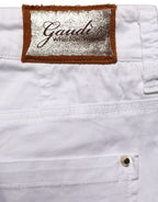 Gaudi White Mid Waist Straight Cropped Cotton Trouser Pants