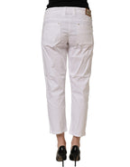 Gaudi White Mid Waist Straight Cropped Cotton Trouser Pants