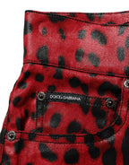 Dolce & Gabbana Red Leopard Cotton 5 Pockets Trouser Jeans