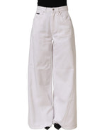 Dolce & Gabbana White Cotton Stretch Wide Leg Denim Jeans