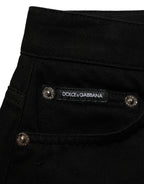 Dolce & Gabbana Black Cotton Mid Rise Denim Hot Pants Shorts