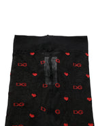 Dolce & Gabbana Black Nylon Hearts Tights Stocking Pantyhose Socks