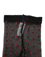 Dolce & Gabbana Black Nylon Hearts Tights Stocking Pantyhose Socks