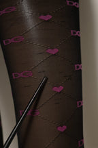 Dolce & Gabbana Black Nylon Hearts Tights Stocking Pantyhose Socks