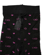 Dolce & Gabbana Black Nylon Hearts Tights Stocking Pantyhose Socks