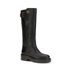 Miu Miu Black Calf Leather Bos Taurus Flat Boots
