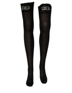 Dolce & Gabbana Black DG Logo Rhinestones Stretch Thigh High Socks