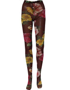 Dolce & Gabbana Maroon Floral Print Tights Sheer Stockings Socks
