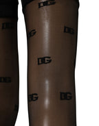 Dolce & Gabbana Black Sheer Logo Monogram Tights Stockings Socks