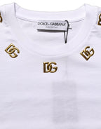 Dolce & Gabbana White Cotton Gold DG Logo Crew Neck T-shirt