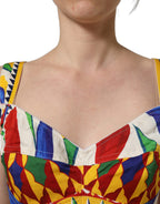 Dolce & Gabbana Multicolor Silk Carretto Print Cropped Tank Top
