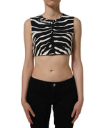 Dolce & Gabbana Black White Zebra Sleeveless Cropped Tank Top