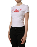 Dolce & Gabbana White Floral Logo Print Crew Neck T-shirt