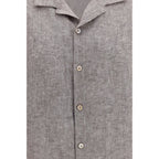 Brunello Cucinelli Gray Linen Shortsleeve Shirt