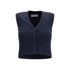 Brunello Cucinelli Blue Cashmere Sleeveles Sweater