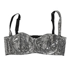 Dolce & Gabbana Silver Sequined Nyon Balconnet Bra Underwear
