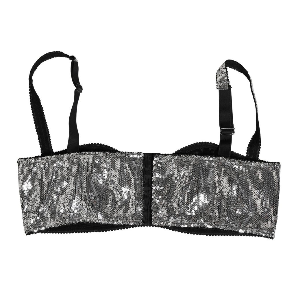 Dolce & Gabbana Silver Sequined Nyon Balconnet Bra Underwear