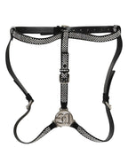 Dolce & Gabbana Black Leather Rhinestones Embellished Men Suspender