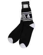 Dolce & Gabbana Black White Logo Stripes Mid Calf Accessory Socks