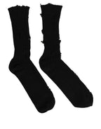 Dolce & Gabbana Black Cotton Distressed Mid Calf Accessory Socks