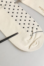 Dolce & Gabbana Off White Cotton Polka Dot Mid Calf Accessory Socks