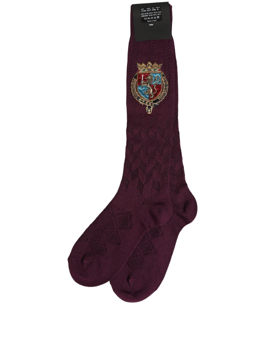 Dolce & Gabbana Burgundy Wool Crest Logo Knee High Accessory Socks