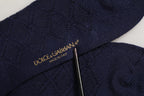 Dolce & Gabbana Navy Blue Wool Crest Logo Knee High Accessory Socks