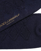 Dolce & Gabbana Navy Blue Wool Crest Logo Knee High Accessory Socks