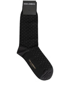 Dolce & Gabbana Men Black Cotton Polka Dot Mid Calf Accessory Socks