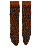 Dolce & Gabbana Brown Black Nylon DG Logo Mid Calf Accessory Socks