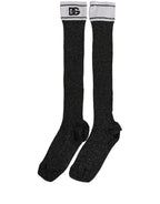 Dolce & Gabbana Black Viscose DG Logo Knee High Accessory Socks