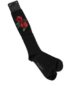 Dolce & Gabbana Black Wool Floral Over The Calf Accessory Socks