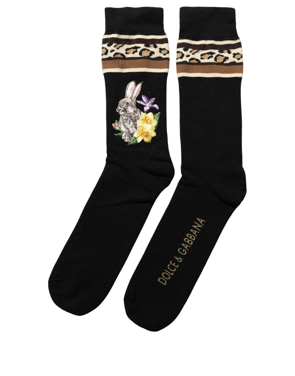 Dolce & Gabbana Black Rabbit Floral Wool Mid Calf Accessory Socks